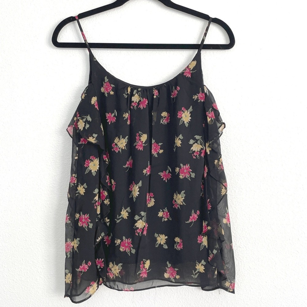 Blue Sketch Black Floral  Ruffle Camisole Top Small
